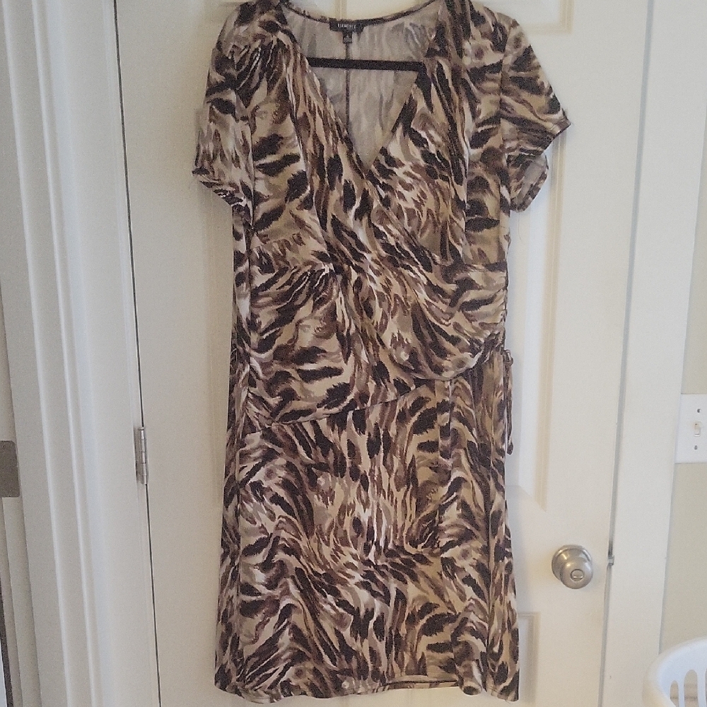 Elementz Brown Tan Midi Dress V-Neck Sheath